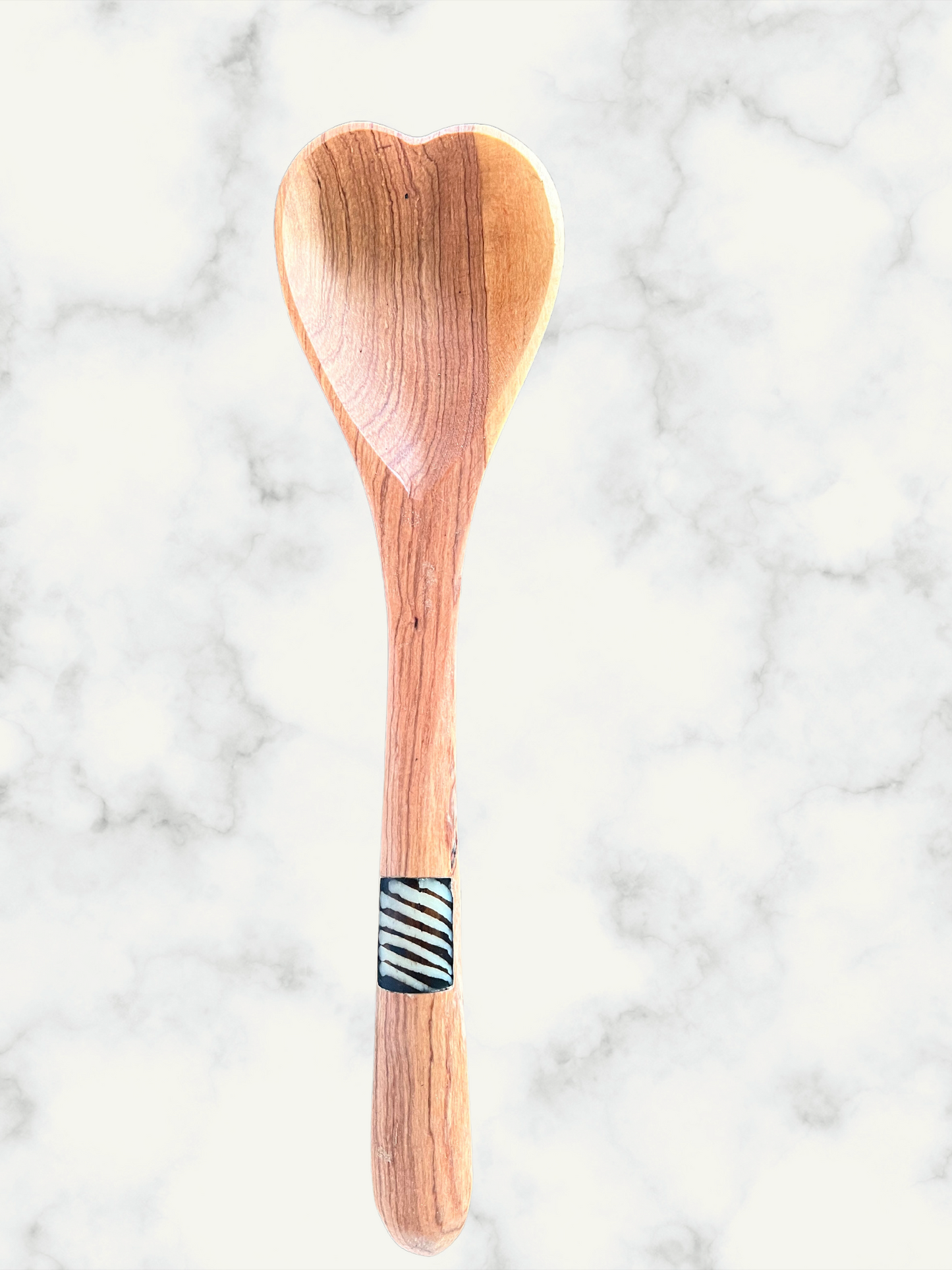 Handcrafted Olive Wood and Bone Heart Serving Wooden Spoon from Kenya