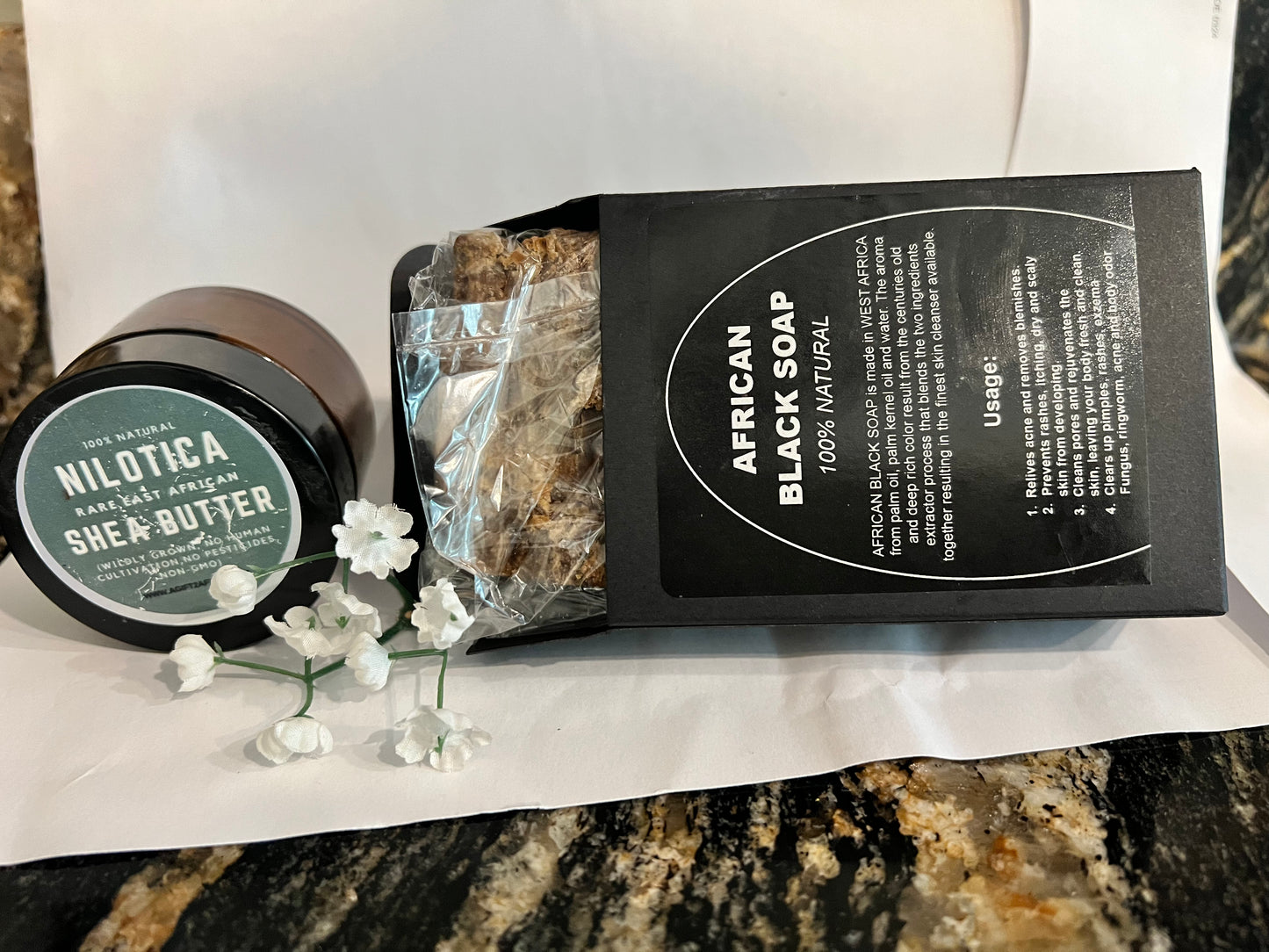 Clear Skin Oasis Bundle - Raw African BLACK Soap & Nilotica Shea Butter