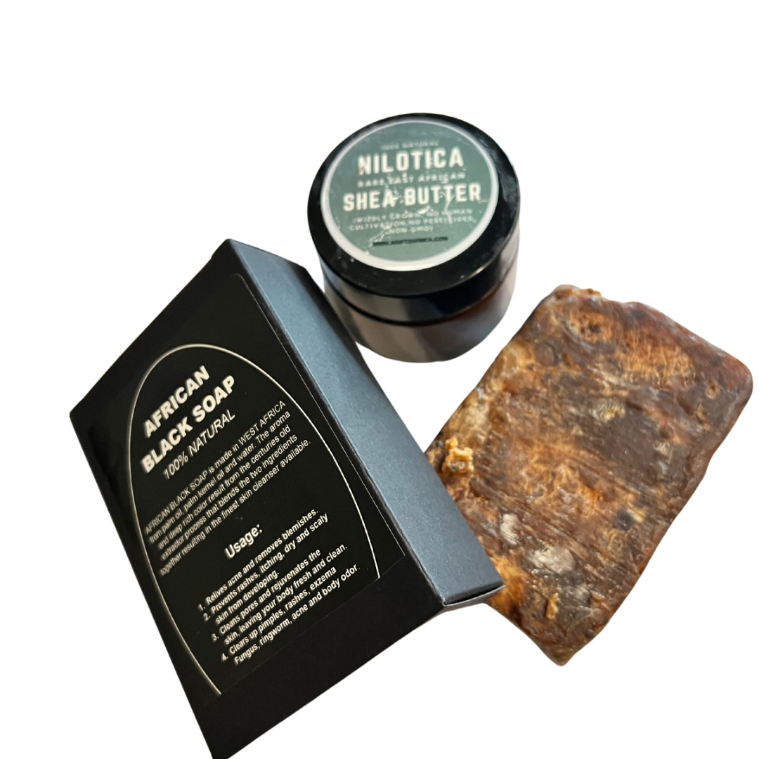 Clear Skin Oasis Bundle - Raw African BLACK Soap & Nilotica Shea Butter