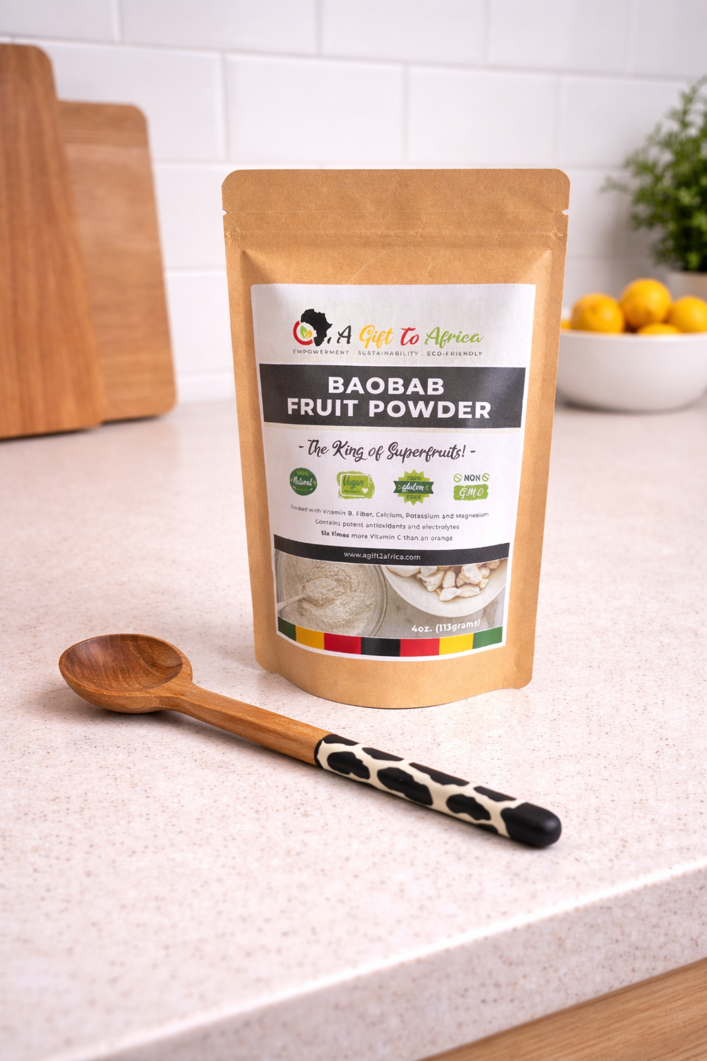 Baobab Fruit Powder + Olive Wood Spoon Gift Set