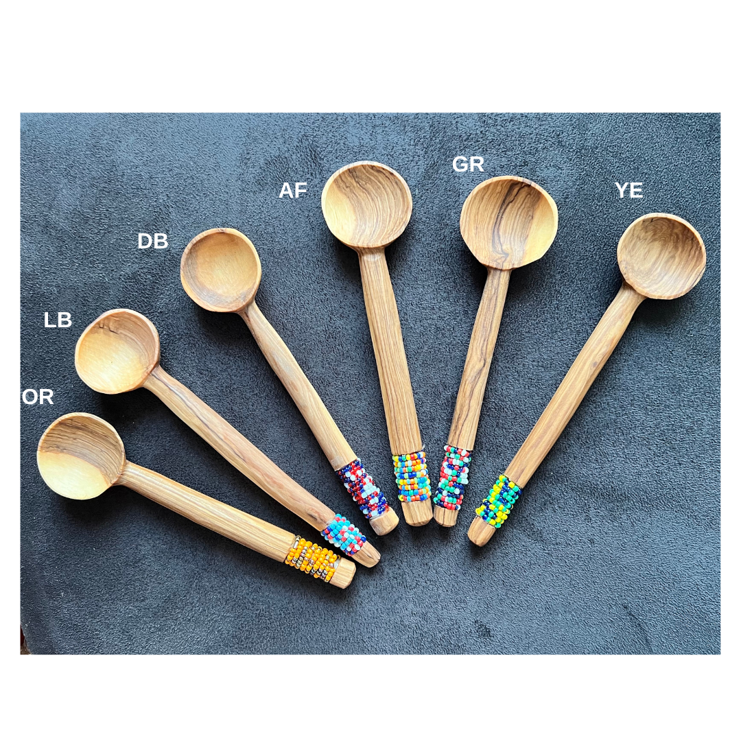 Handmade Beaded Olive Wooden Teaspoons