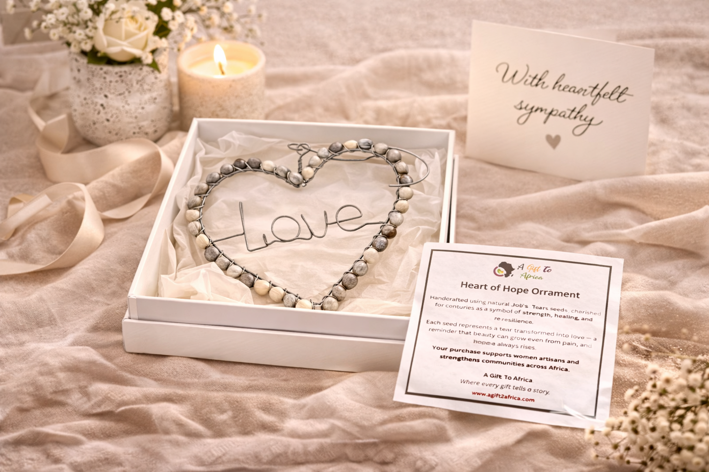 Heart of Hope Handmade Job’s Tears Ornament – Organic Seeds, Eco-Friendly African Gift