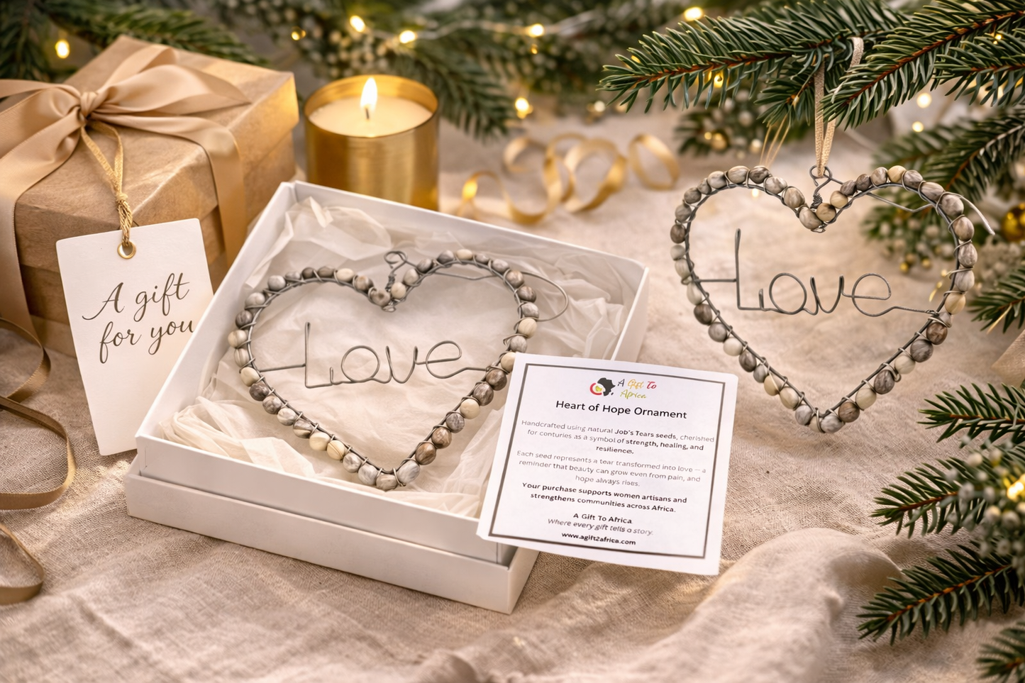 Heart of Hope Handmade Job’s Tears Ornament – Organic Seeds, Eco-Friendly African Gift