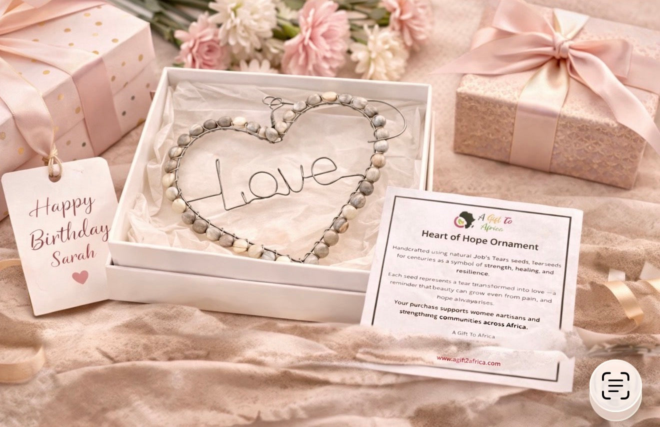 Heart of Hope Handmade Job’s Tears Ornament – Organic Seeds, Eco-Friendly African Gift