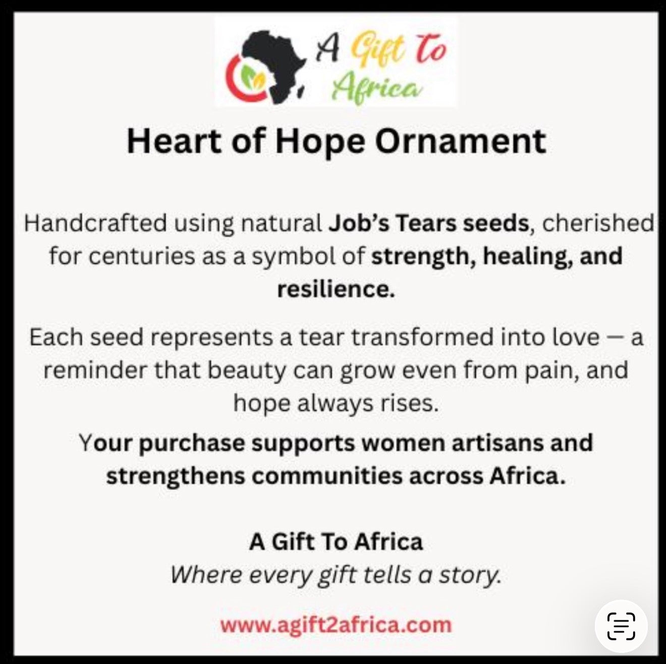 Heart of Hope Handmade Job’s Tears Ornament – Organic Seeds, Eco-Friendly African Gift