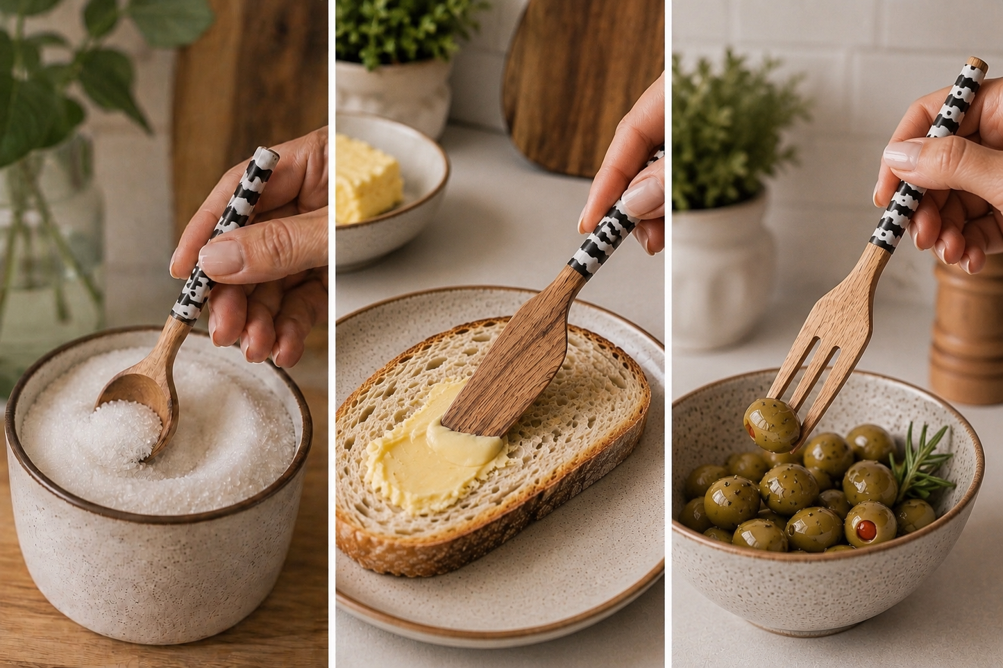 Handmade Olive Wood & Bone Mini Kitchen Utensil Set – 7 Inches | Artisan Crafted in Kenya